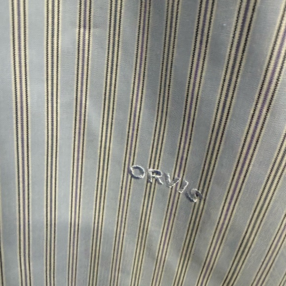 Orvis Men's 16 Wrinkle Free Blue Stripe Button Down Shirt Cotton Long Sleeve - Picture 2 of 4